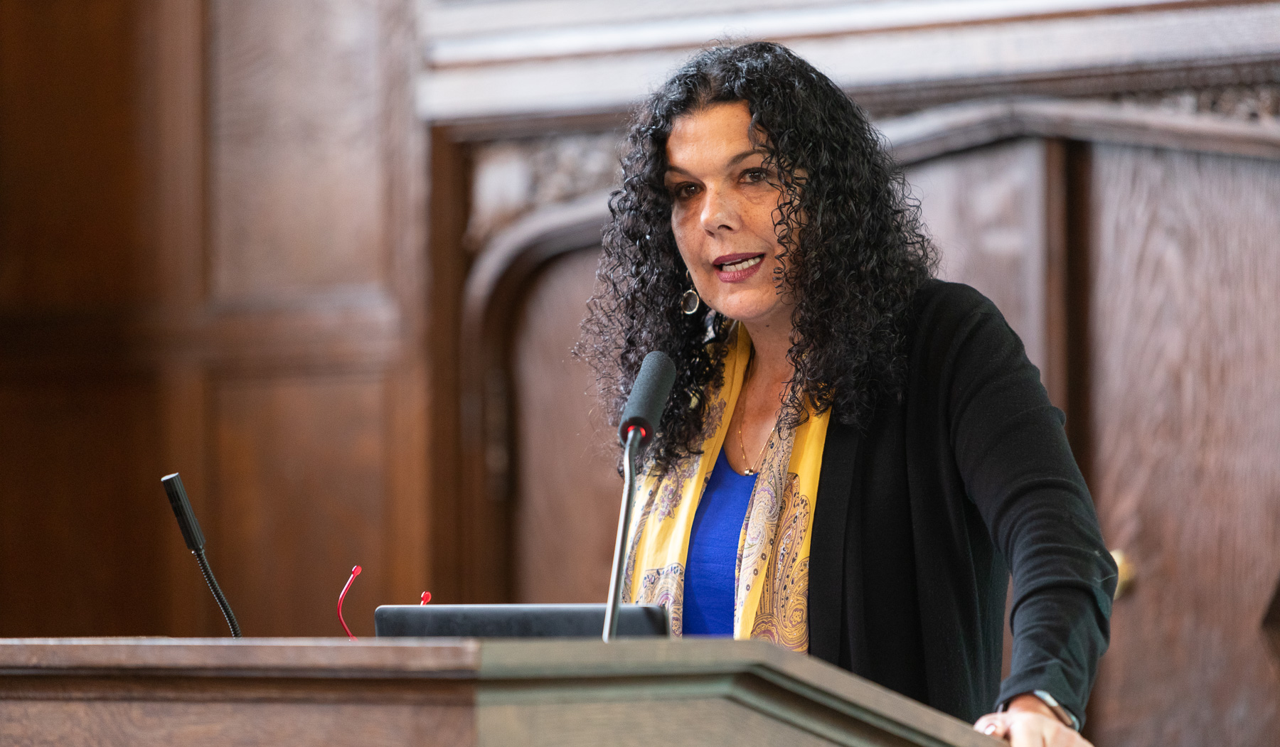 Salma Ghanem, acting provost, offered welcoming remarks. (DePaul University/Jeff Carrion)
